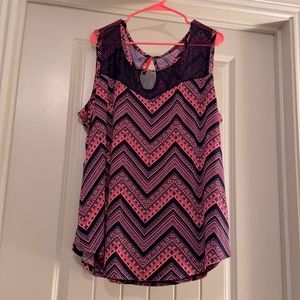 Neon pink and navy sleeveless top